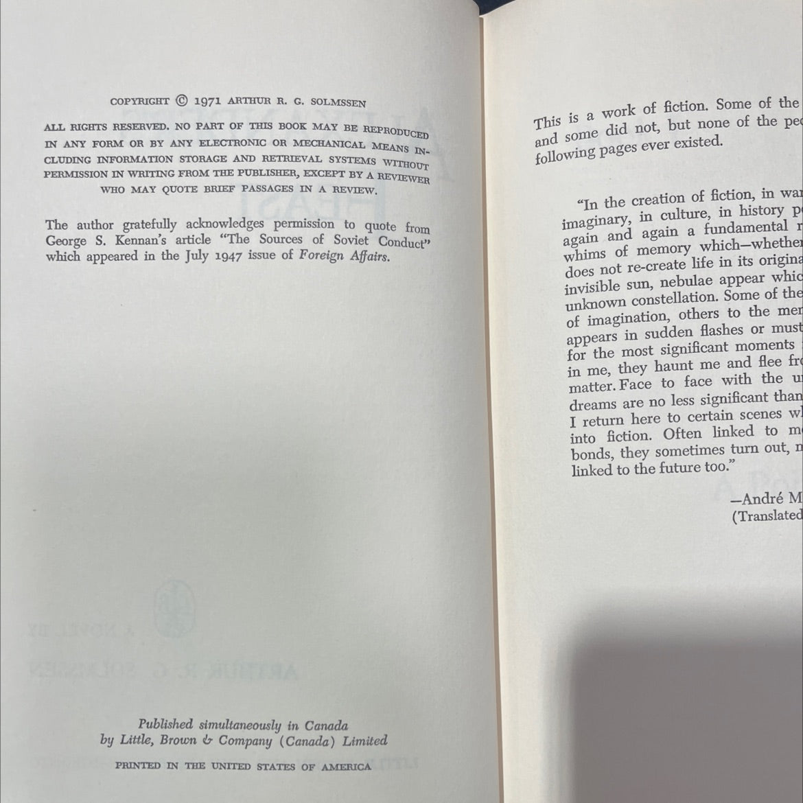 alexander's feast lb a novel book, by arthur r. g. solmssen, 1971 Hardcover image 3