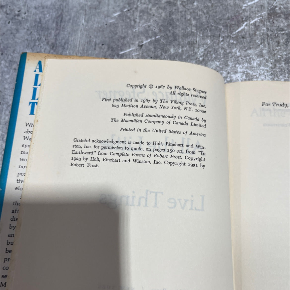 all the little live things book, by Wallace Stegner, 1967 Hardcover image 3