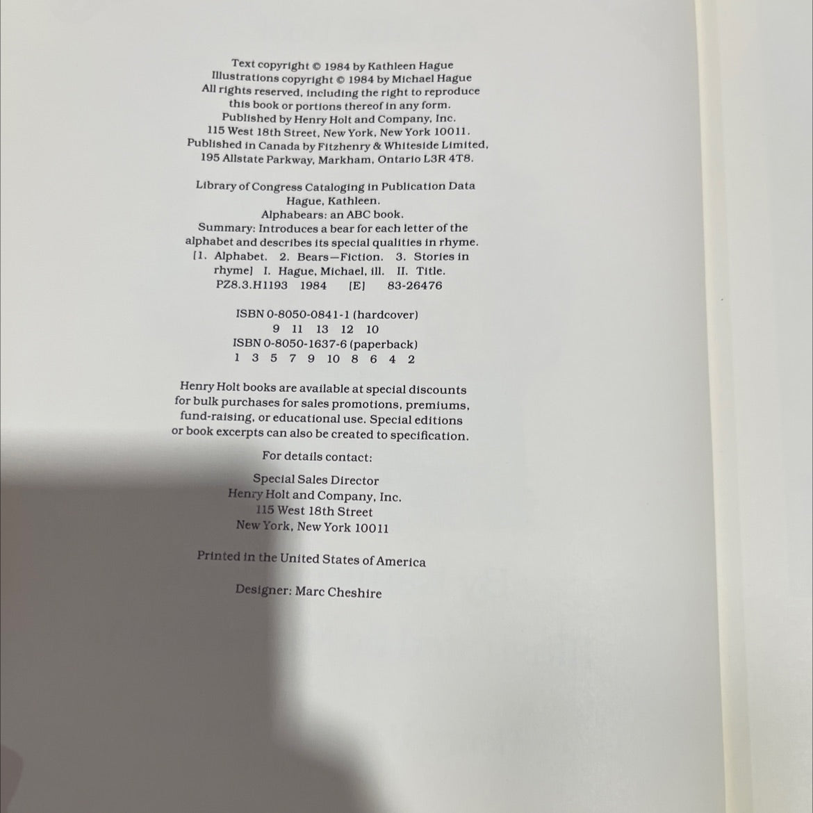 alphabears book, by Kathleen Hague, 1984 Hardcover image 3