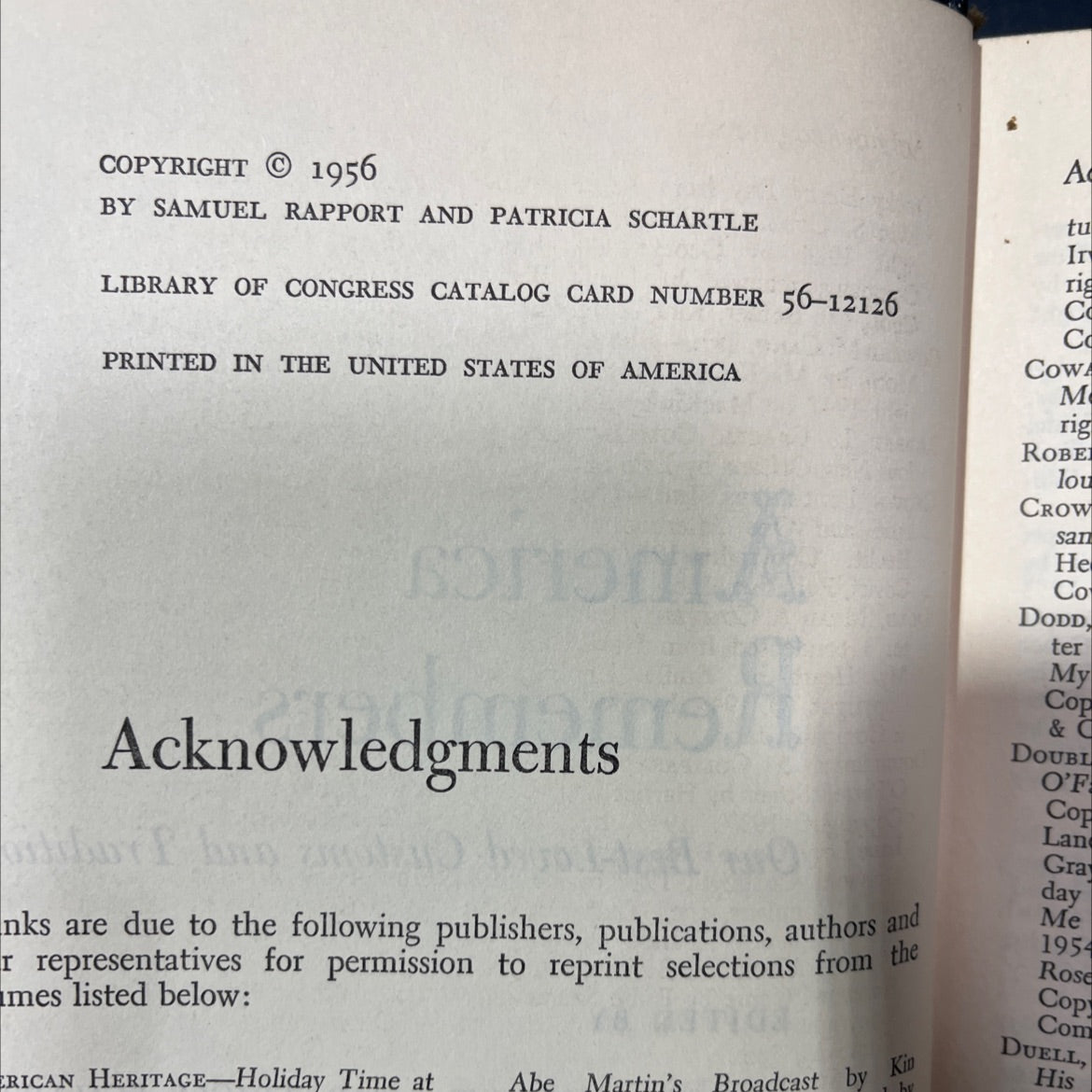 america remembers our best-loved customs and traditions book, by samuel rapport and patricia schartle, 1956 Hardcover image 3