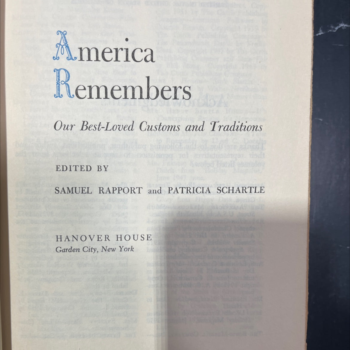 america remembers our best-loved customs and traditions book, by samuel rapport and patricia schartle, 1956 Hardcover image 2