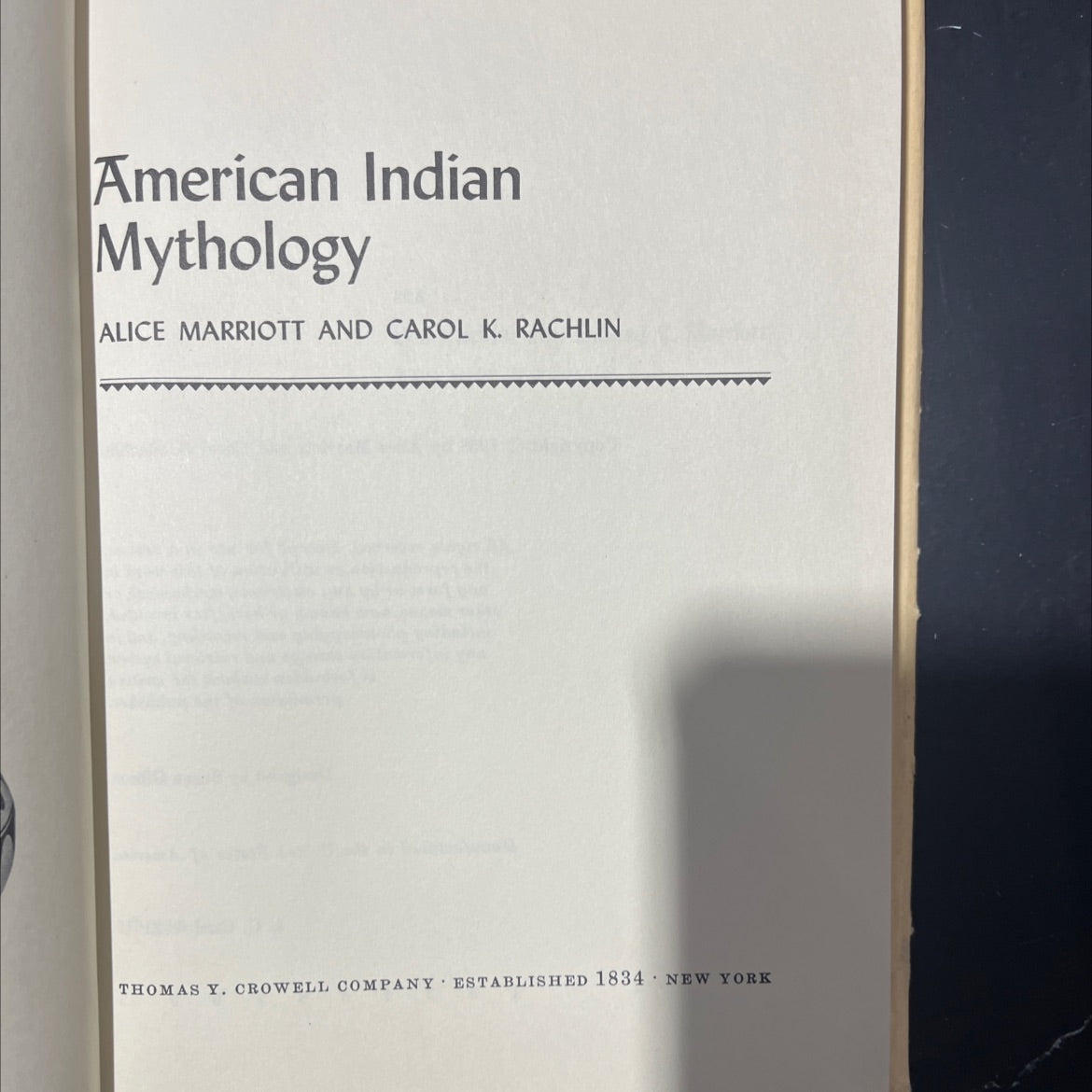 american indian mythology book, by alice marriott and carol k. rachlin, 1968 Hardcover image 2