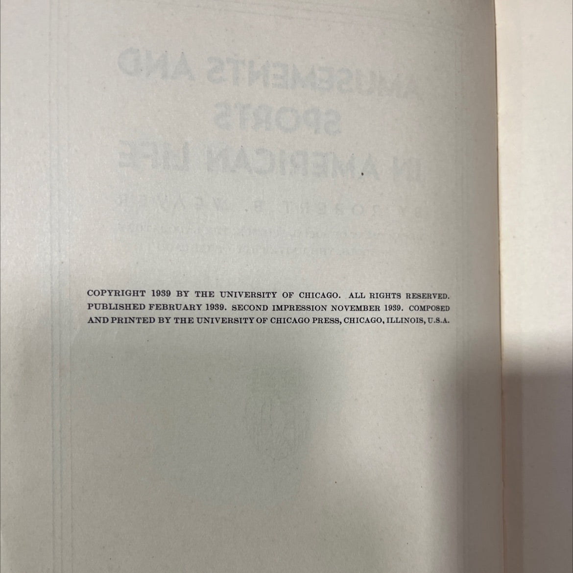amusements and sports in american life book, by robert b. weaver, 1939 Paperback, Antique image 3