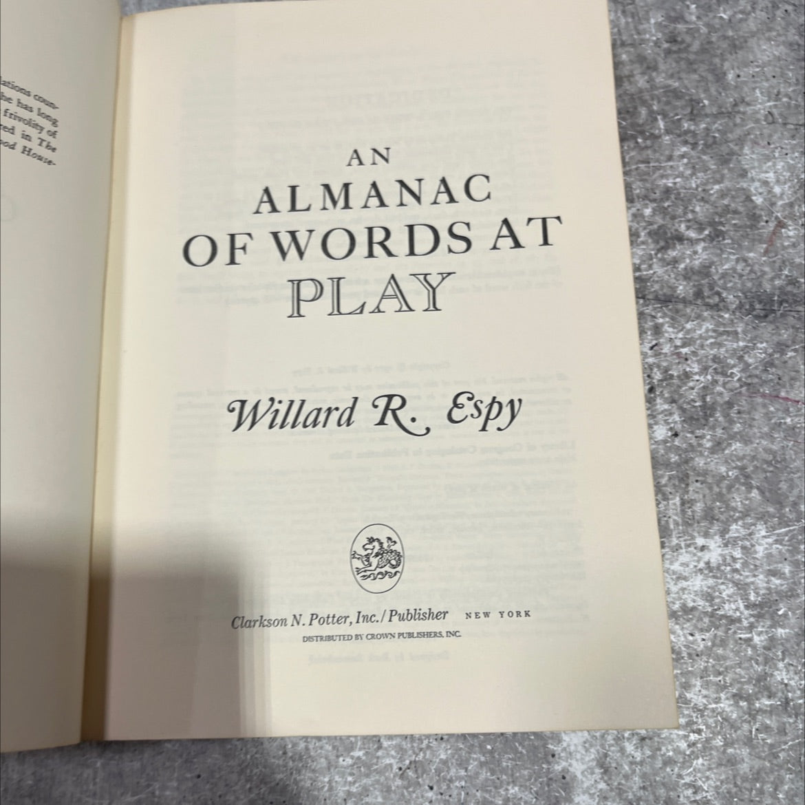 an almanac of words at play book, by Willard R. Espy, 1975 Paperback image 2