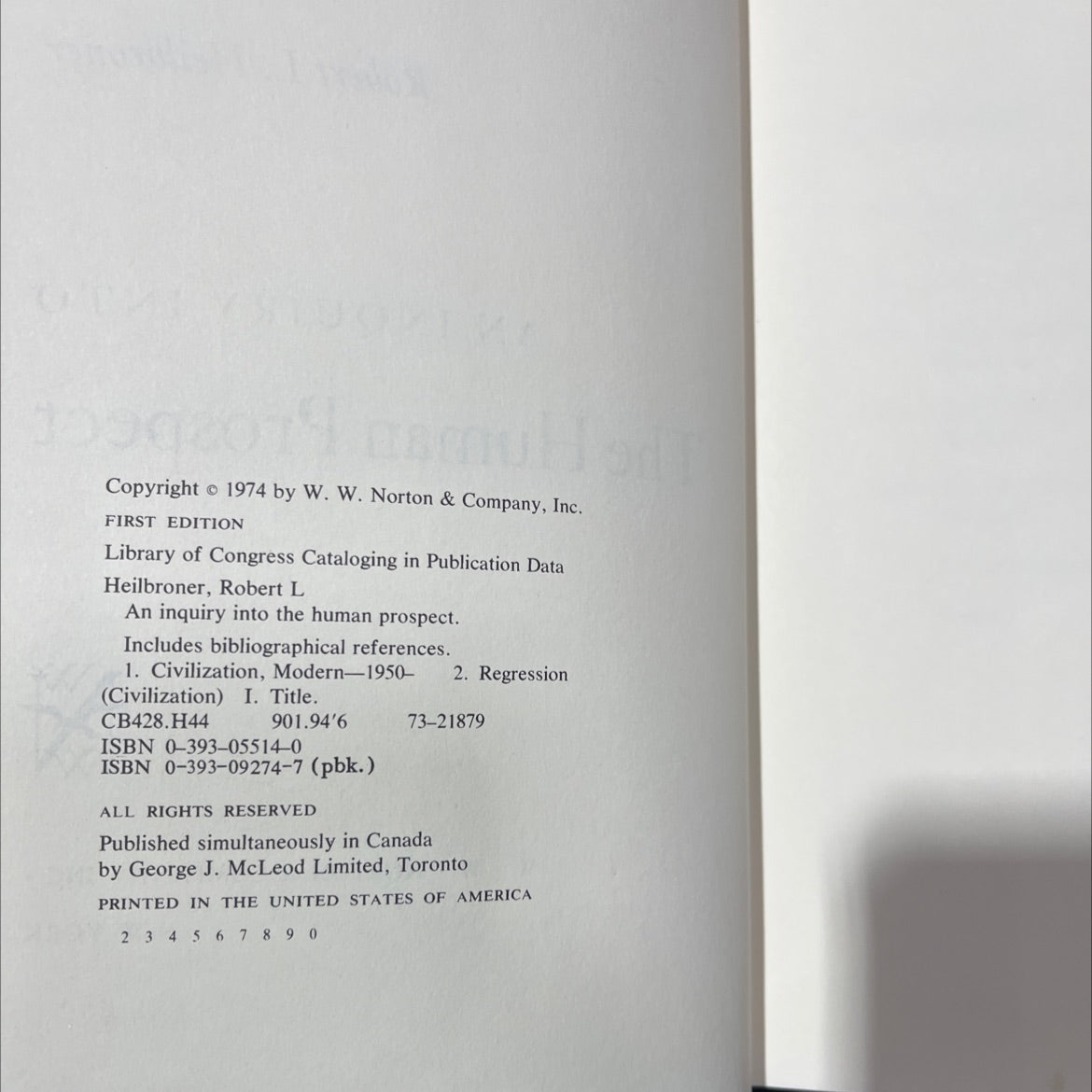 an inquiry into the human prospect book, by Robert L. Heilbroner, 1974 Hardcover image 3