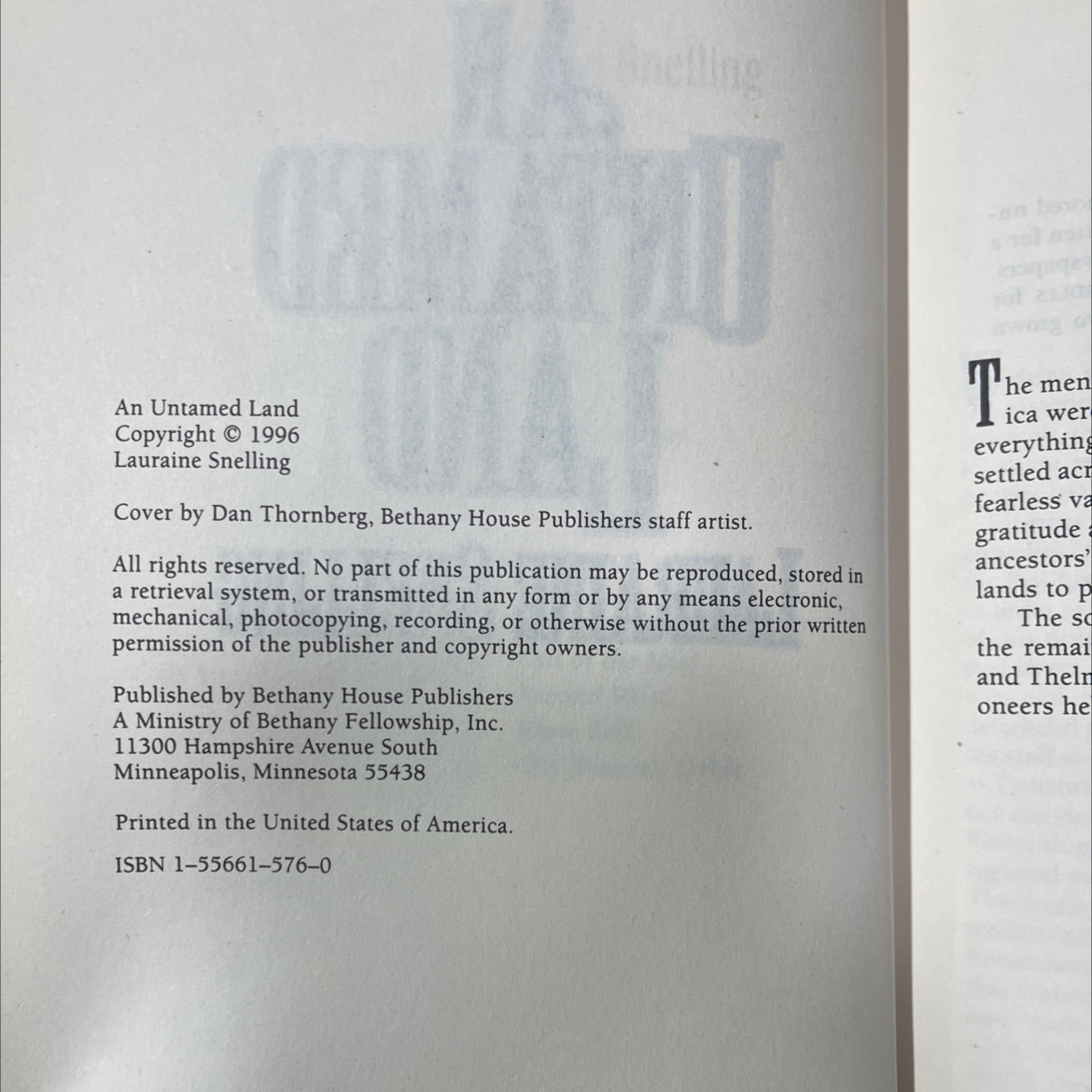 an untamed land book, by lauraine snelling, 1996 Hardcover image 3