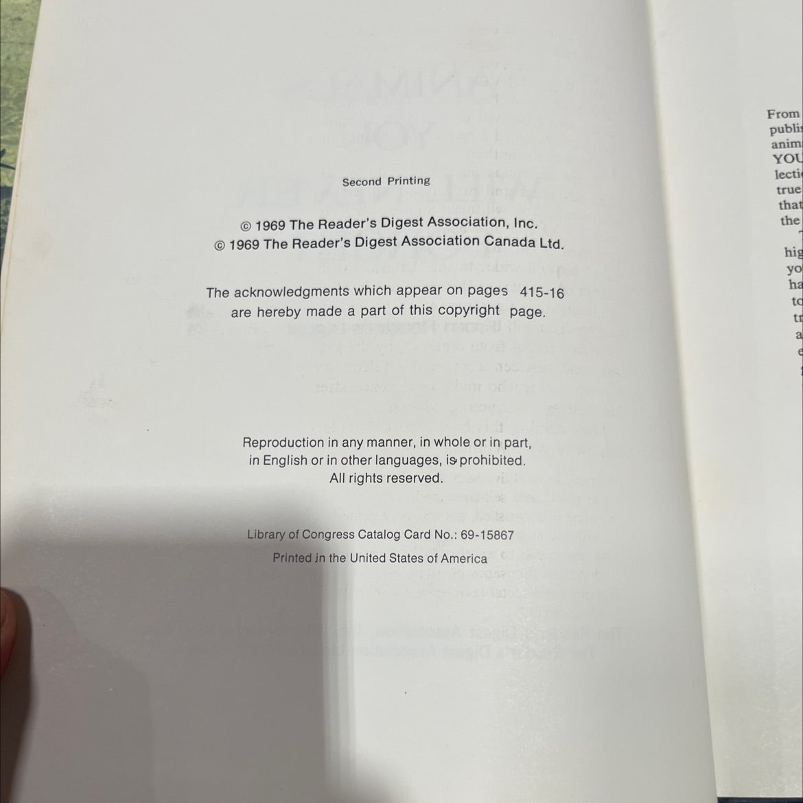 animals you will never forget book, by unknown, 1969 Hardcover image 3