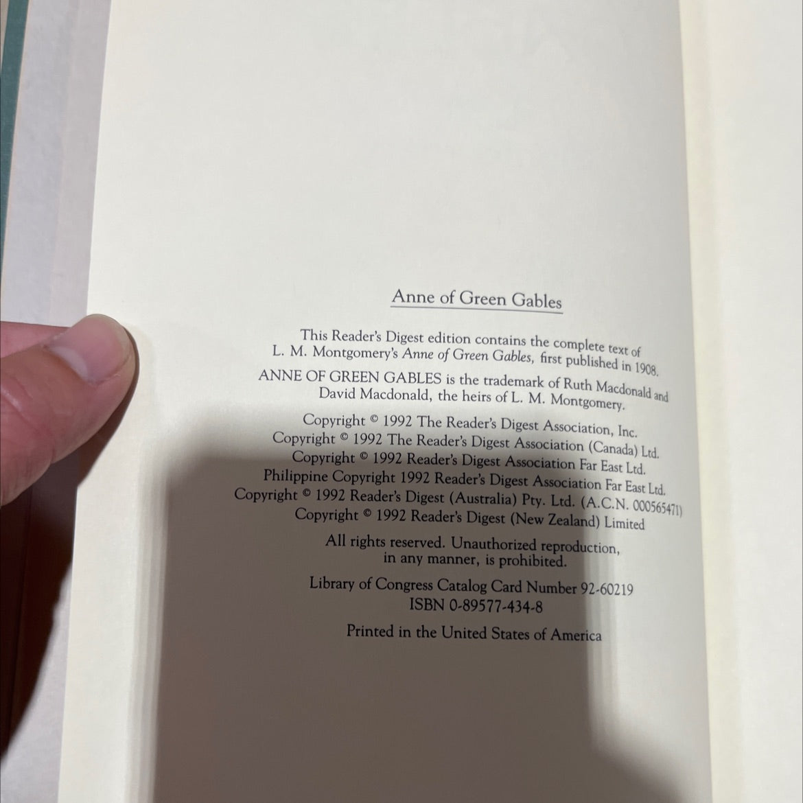 anne of green gables book, by L.M. Montgomery, 1992 Hardcover image 3