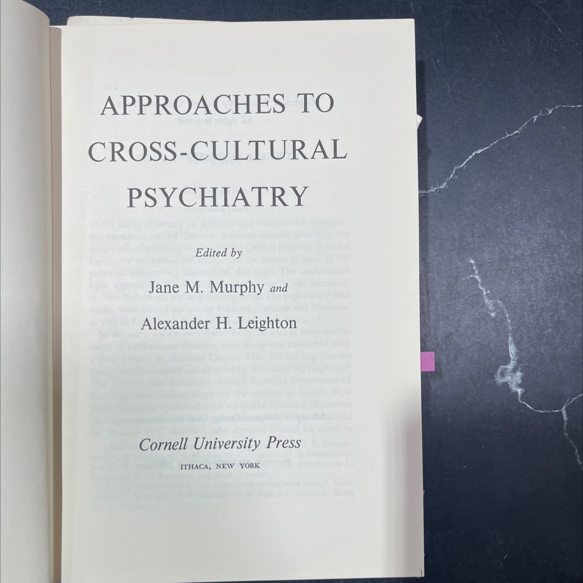 approaches to cross-cultural psychiatry book, by Jane M. Murphy and Alexander H. Leighton, 1966 Hardcover image 2