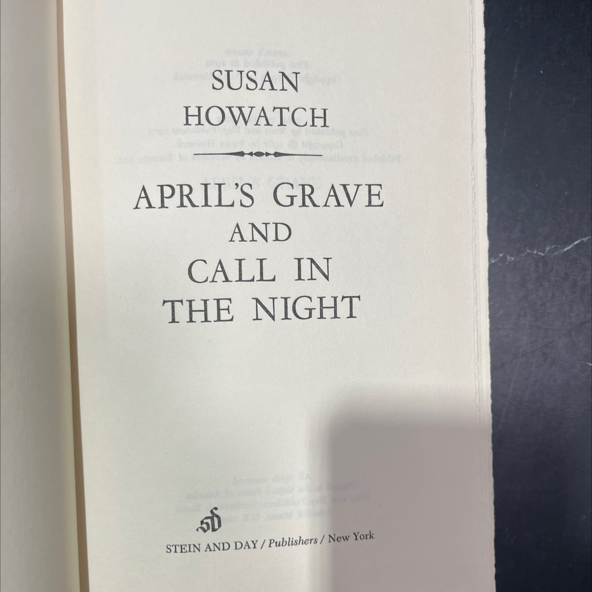april's grave and call in the night book, by Susan Howatch, 1974 Hardcover image 2