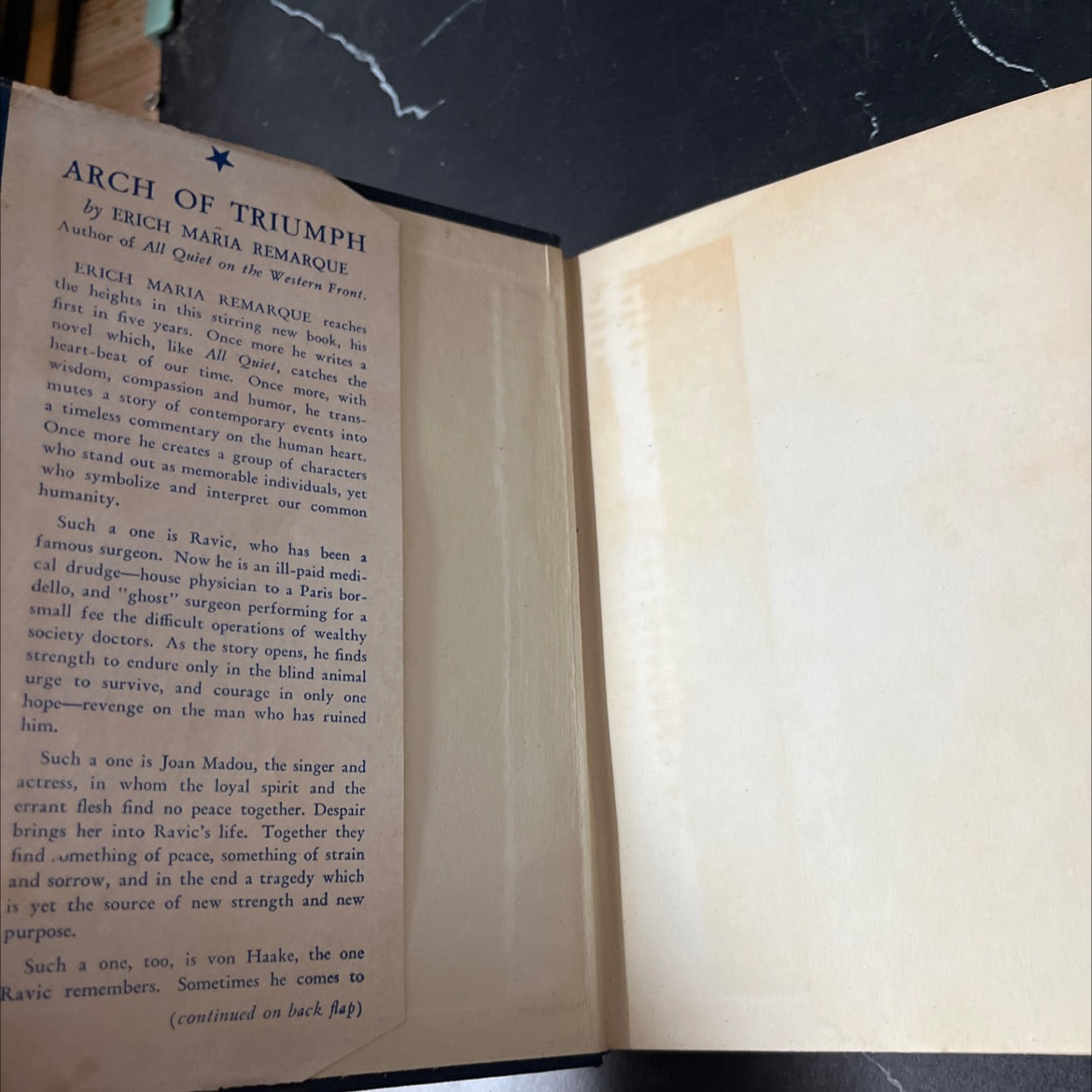 arch of triumph book, by Erich Maria Remarque, 1945 Hardcover, First Edition, Vintage image 4