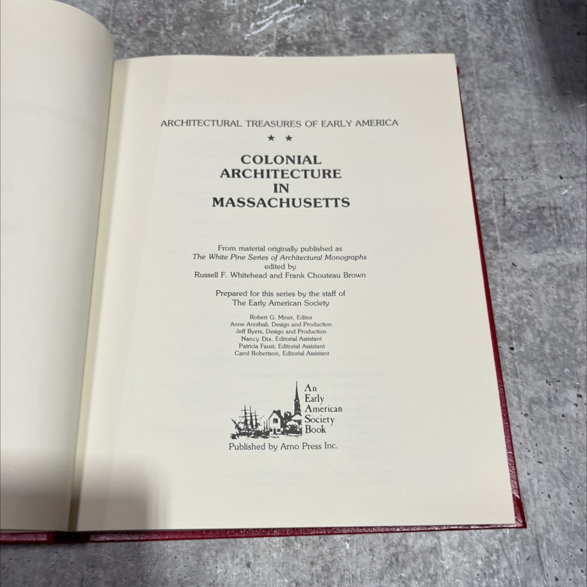 architectural treasures of early america colonial architecture in massachusetts book, by Robert G. Miner, 1977 Hardcover image 2
