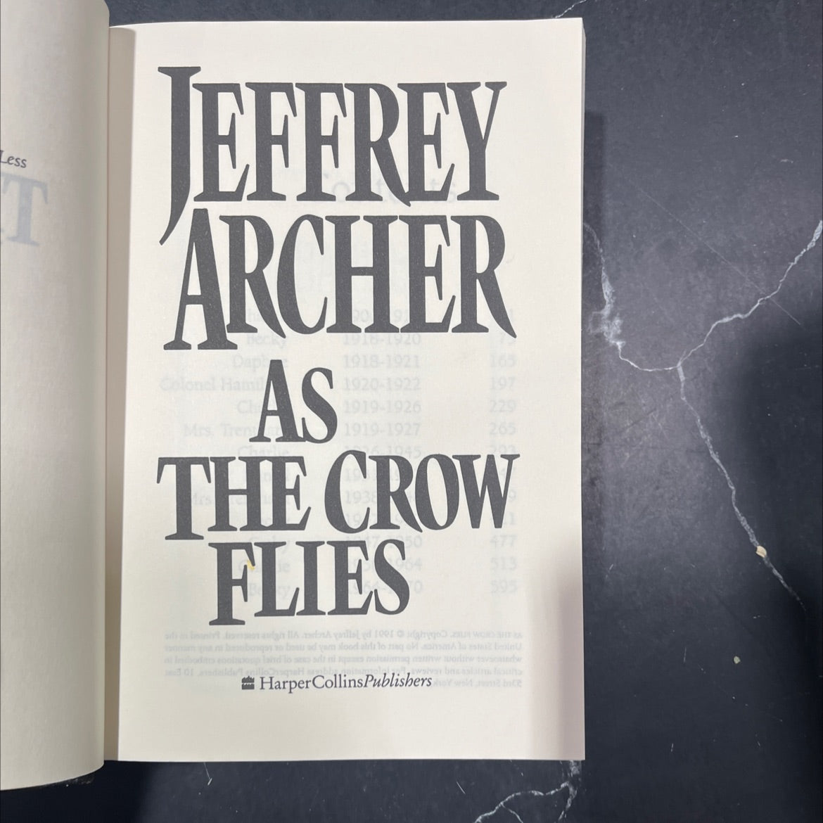as the crow flies book, by jeffrey archer, 1991 Hardcover image 2