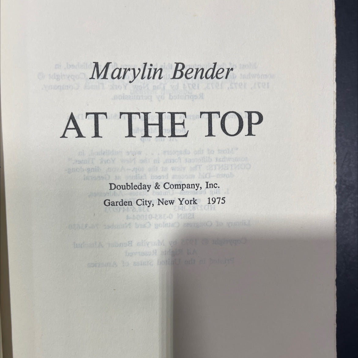 at the top book, by marylin bender, 1975 Hardcover image 2