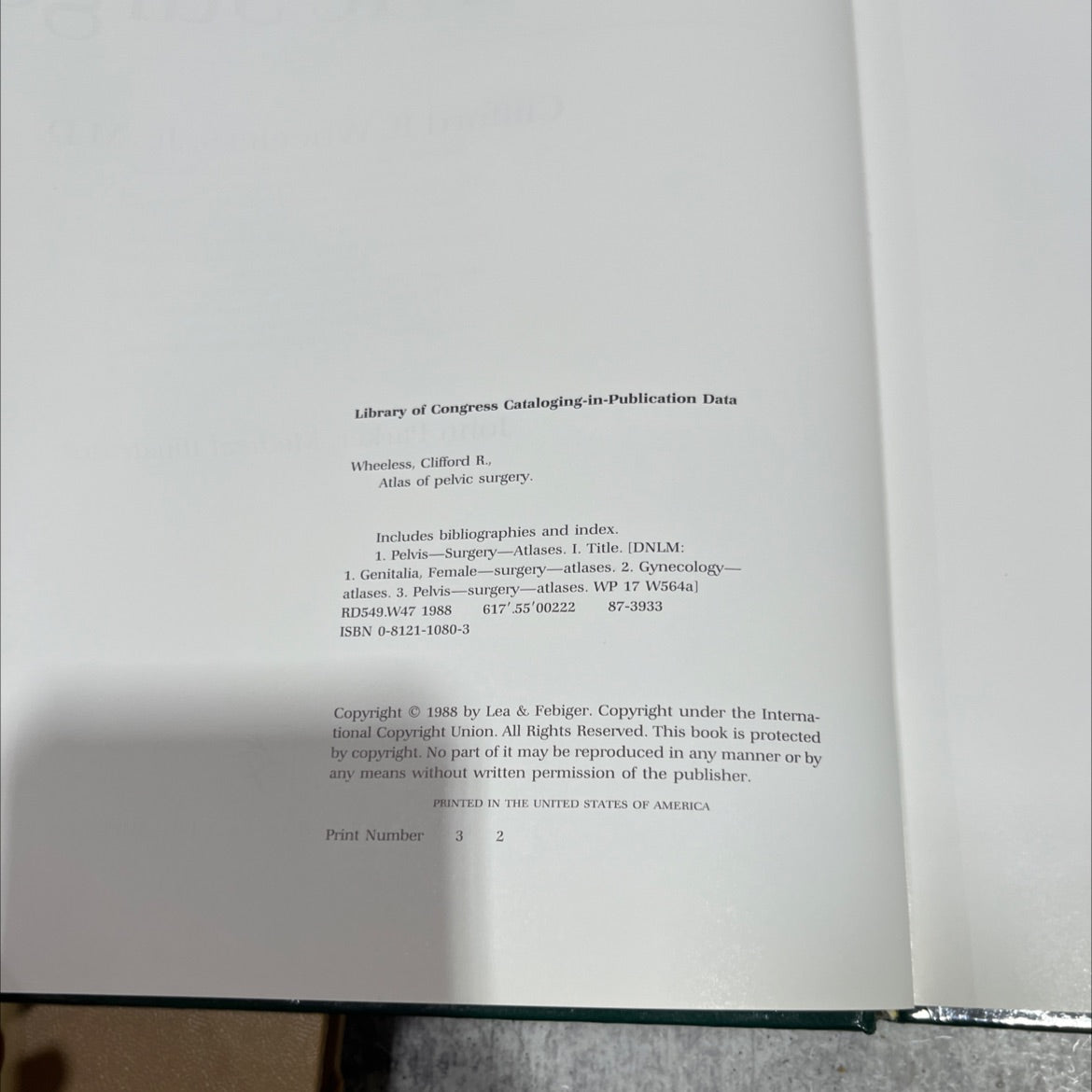 atlas of pelvic surgery book, by Clifford R. Wheeless, Jr., M.D., 1988 Hardcover image 3