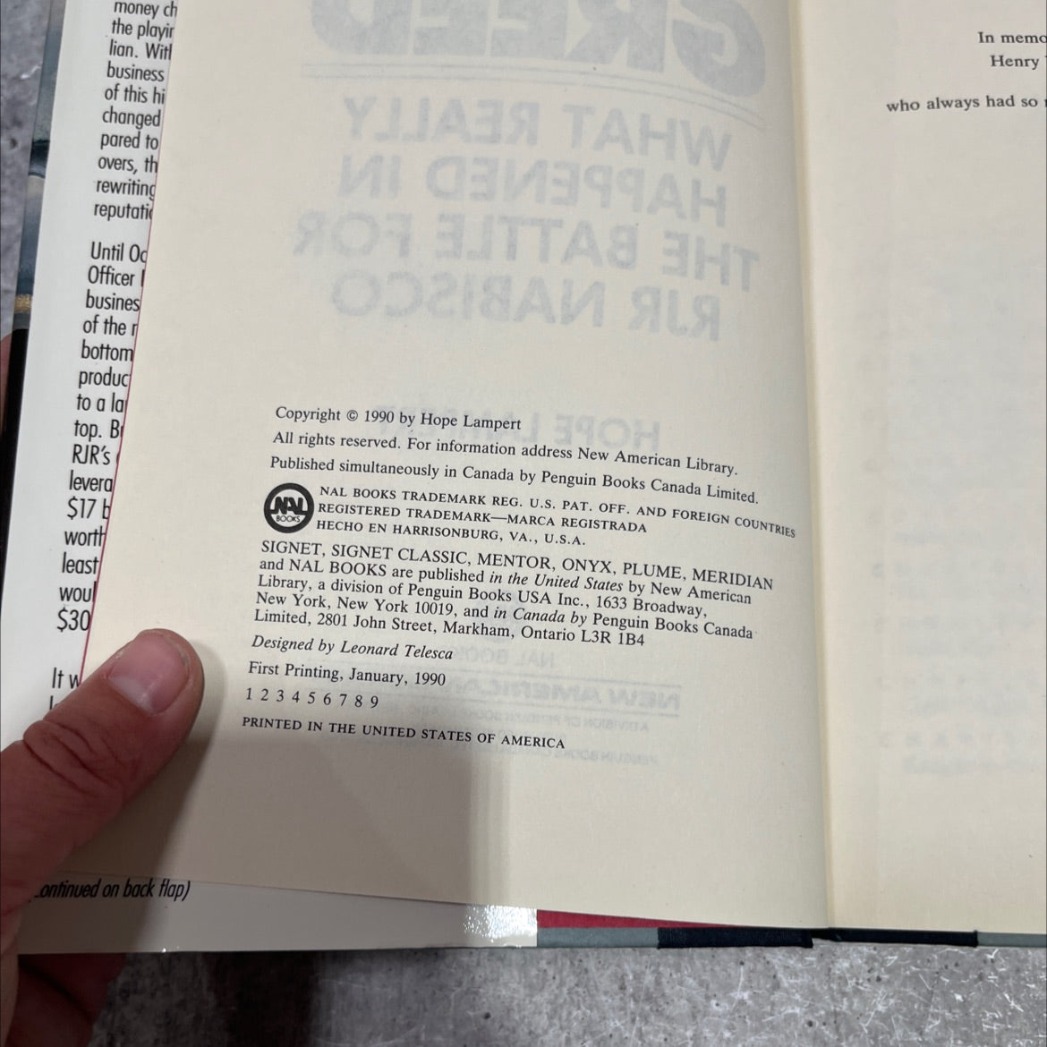 atrue greed what really happened in the battle for rjr nabisco book, by Hope Lampert, 1990 Hardcover image 3