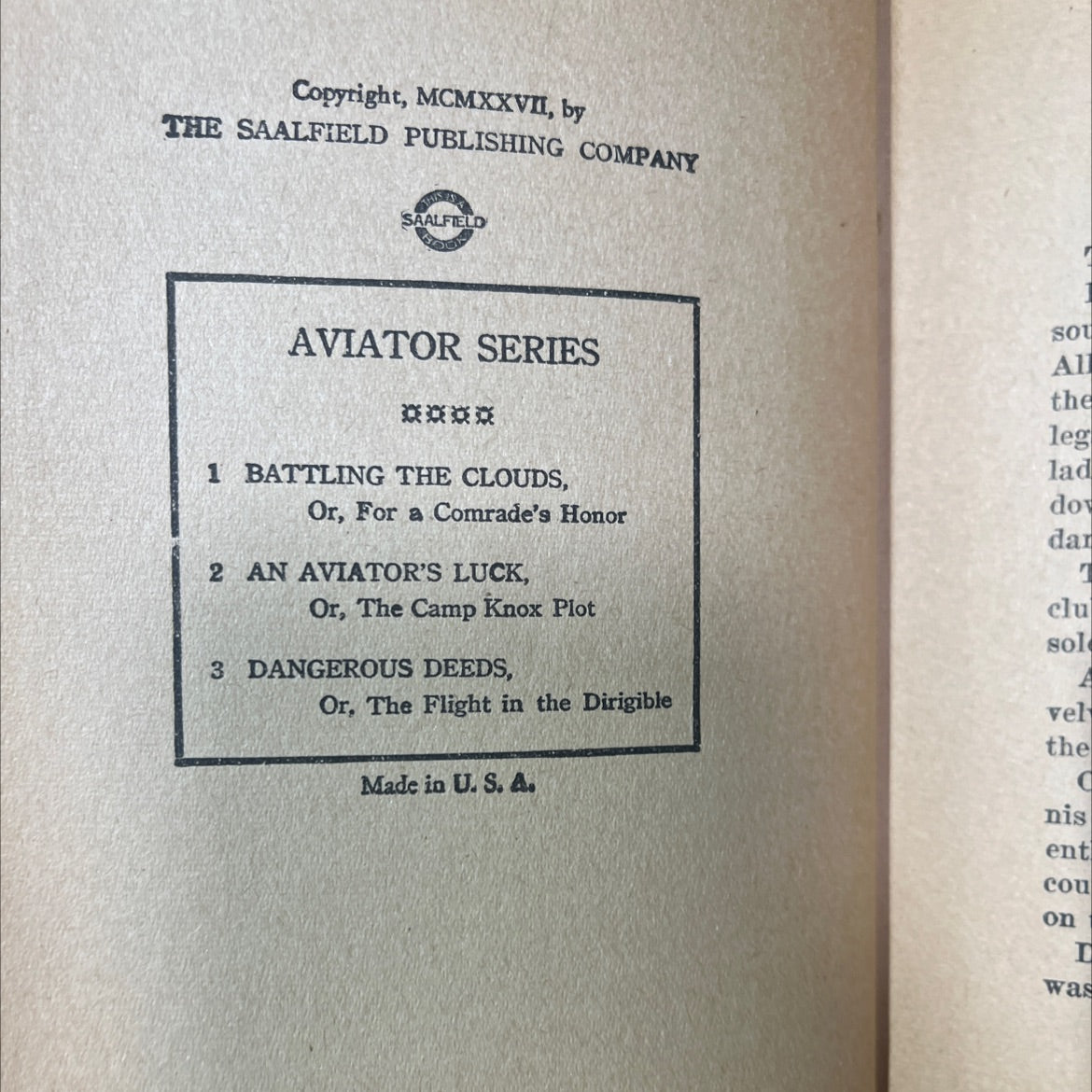 aviator's luck or the camp knox plot book, by captain frank cobb, 1927 Hardcover image 3