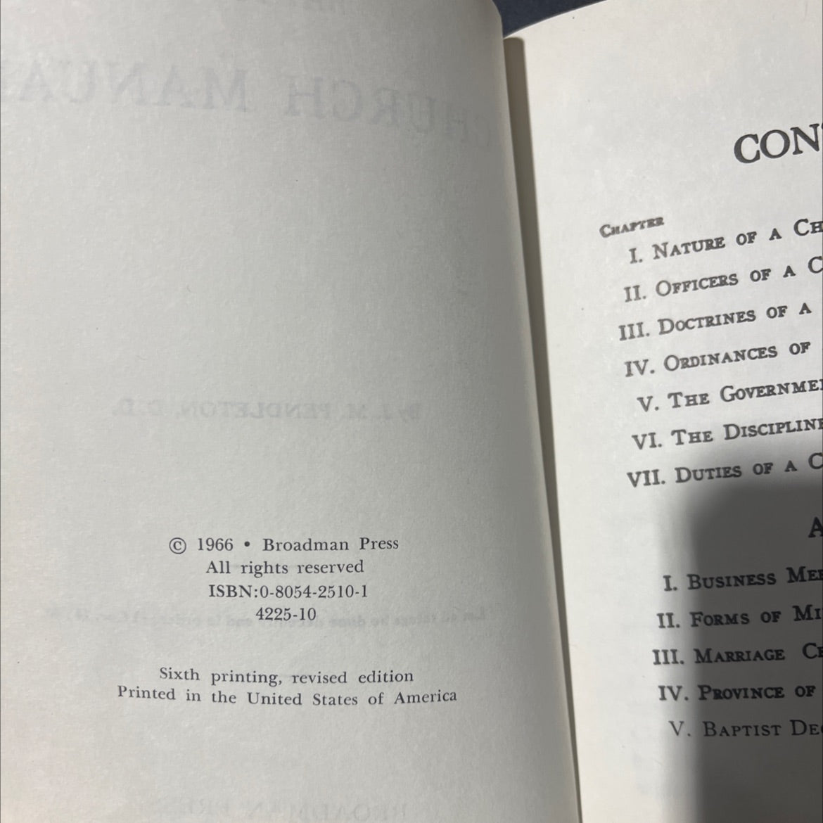 baptist church manual book, by j. m. pendleton, d. d., 1966 Hardcover image 3