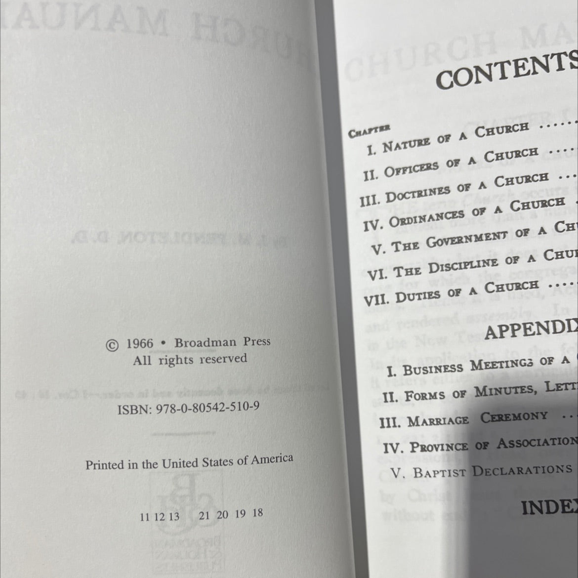 baptist church manual book, by j. m. pendleton, d. d., 1966 Hardcover image 3