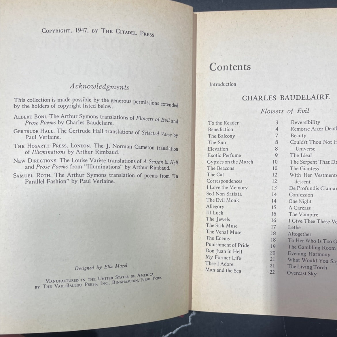 baudelaire rimbaud verlaine selected verse and prose poems book, by Joseph M. Bernstein, 1947 Hardcover image 3