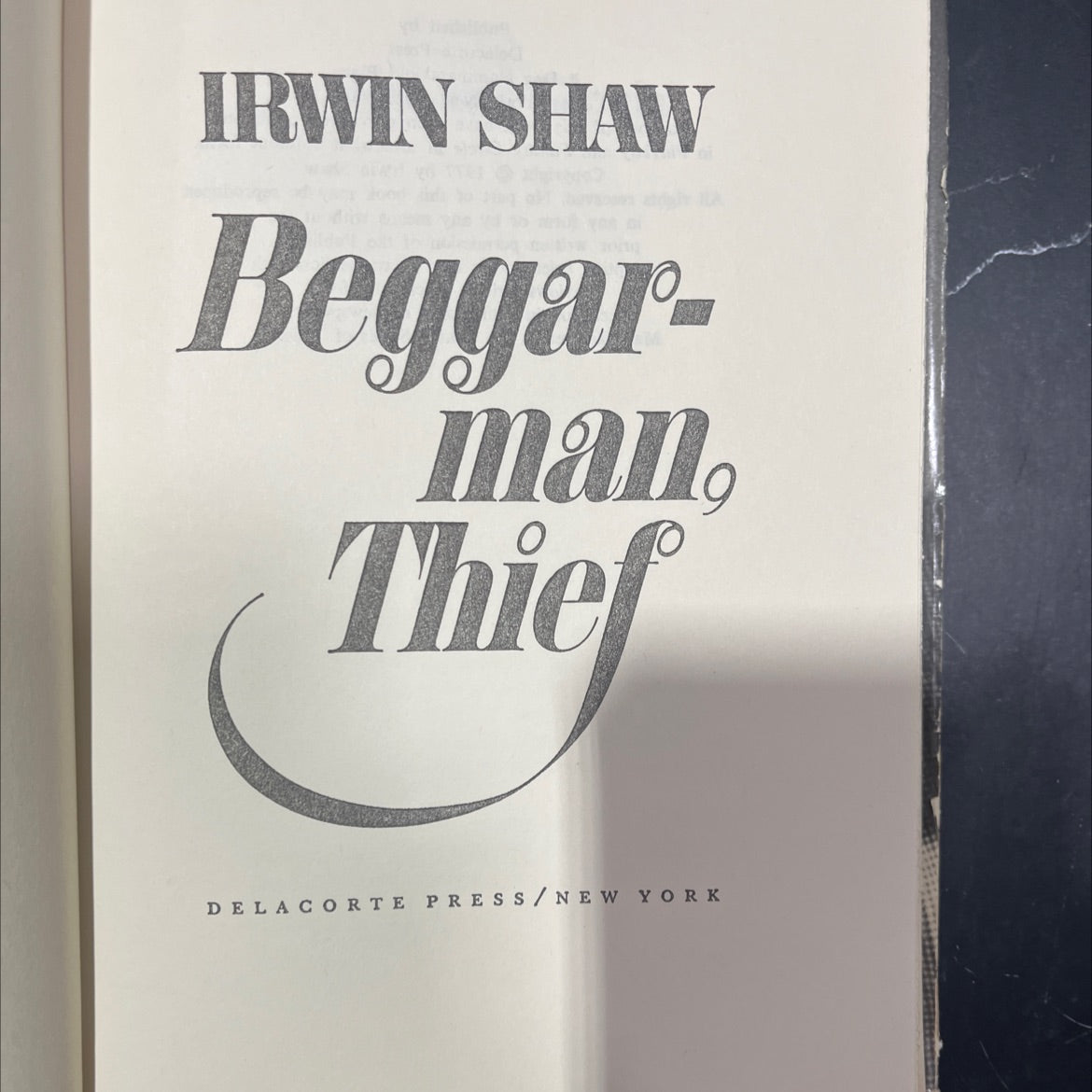 beggar-man thief book, by irwin shaw, 1977 Hardcover image 2