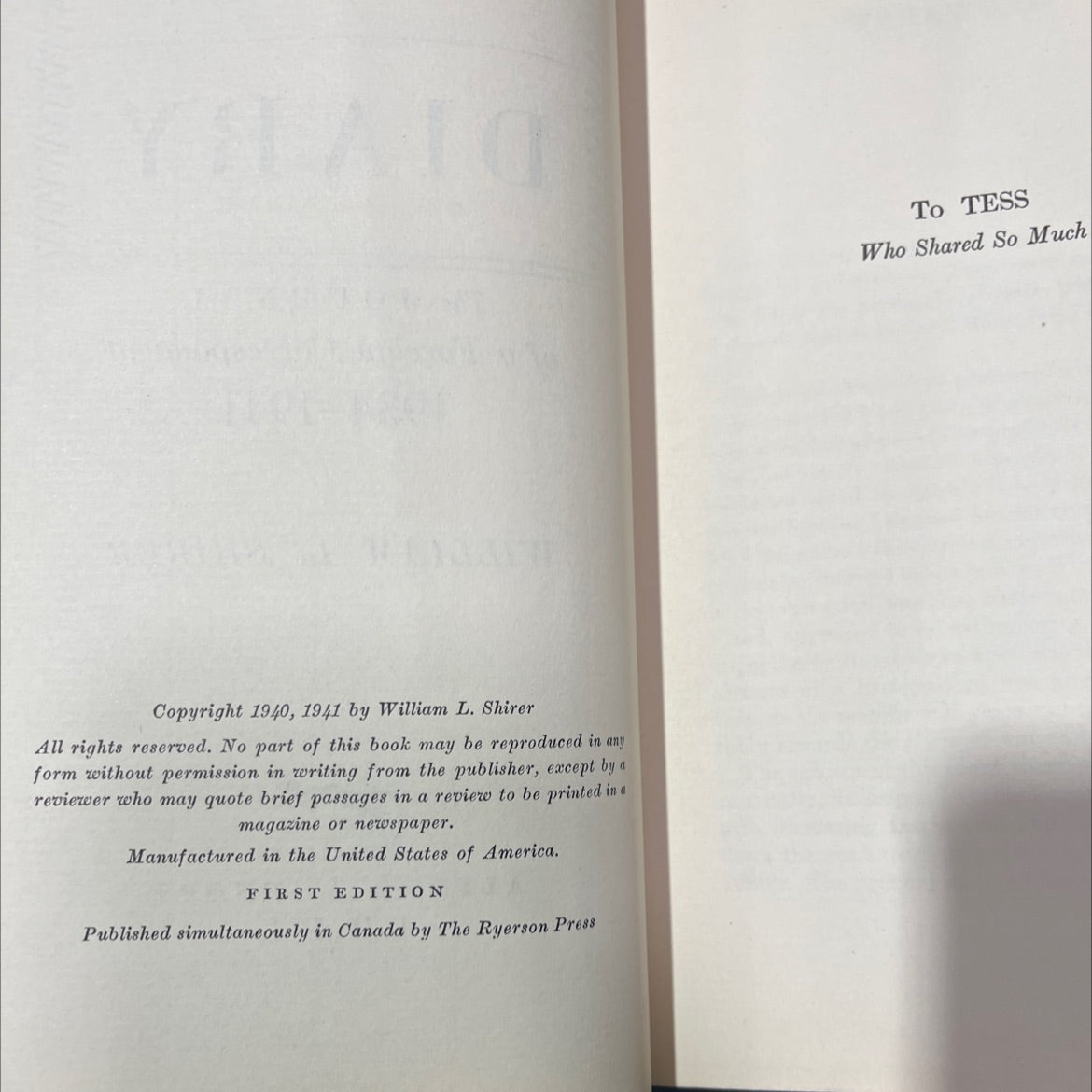 berlin diary the journal of a foreign correspondent 1934-1941 book, by william l. shirer, 1941 Hardcover, First image 3