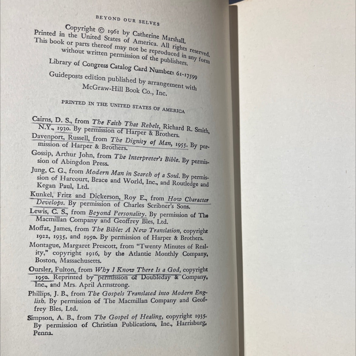 beyond our selves book, by Catherine Marshall, 1961 Hardcover image 3
