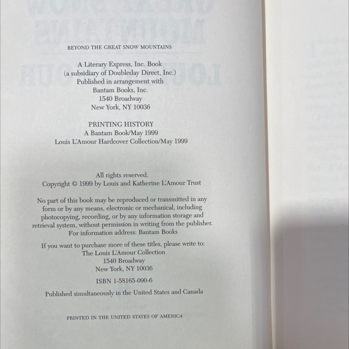 beyond the great snow mountains book, by louis l'amour, 1999 Leather image 3
