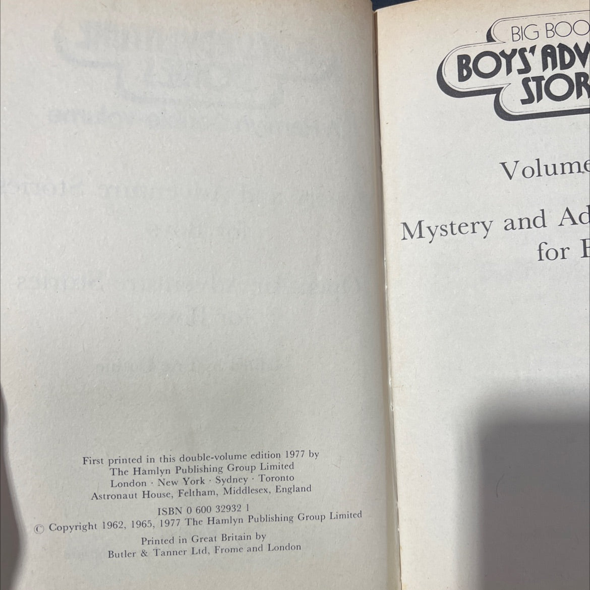 big book of boys' adventure stories volume one mystery and adventure stories for boys book, by unknown, 1977 Hardcover image 3