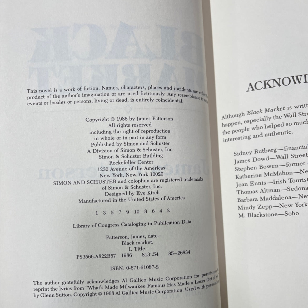 black market book, by James Patterson, 1986 Hardcover image 3