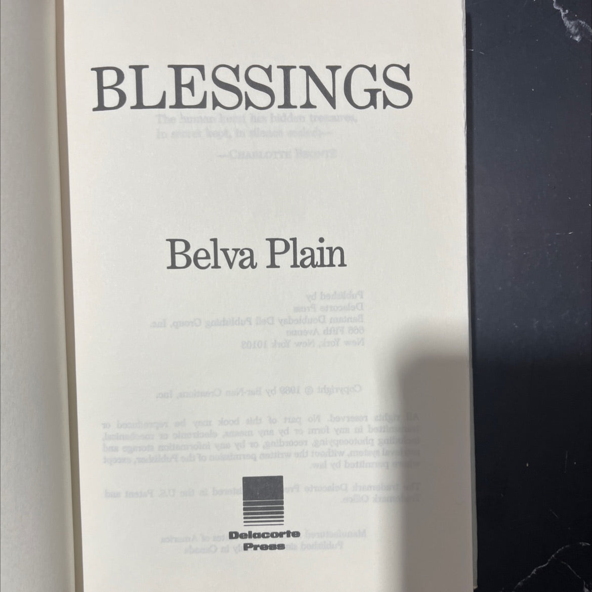 blessings book, by belva plain, 2010 Hardcover image 2