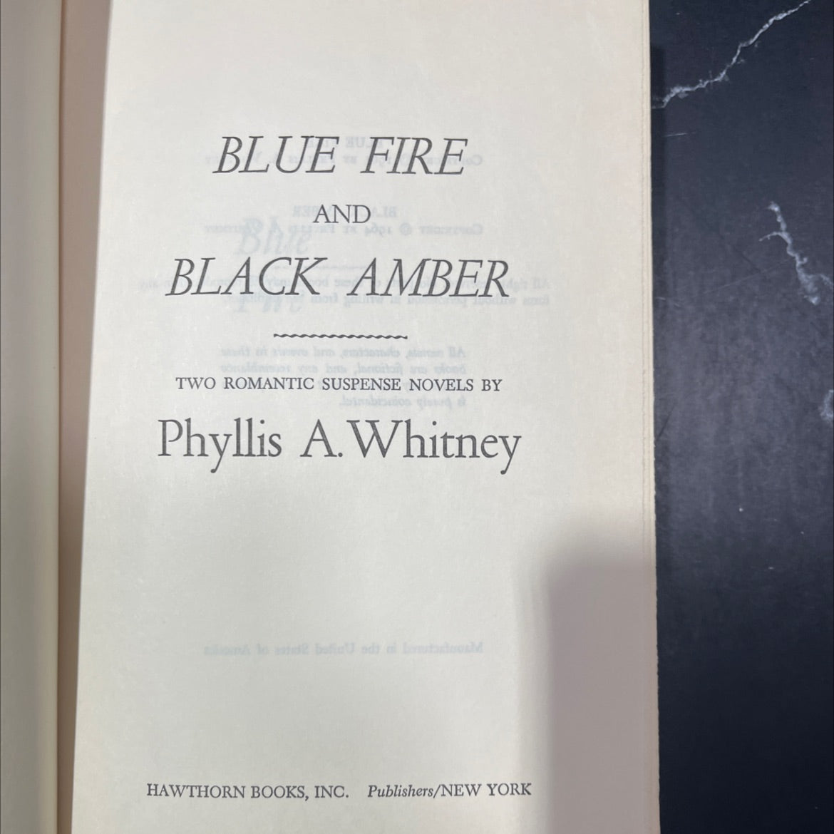 blue fire and black amber two romantic suspense novels book, by Phyllis A. Whitney, 1964 Hardcover image 2
