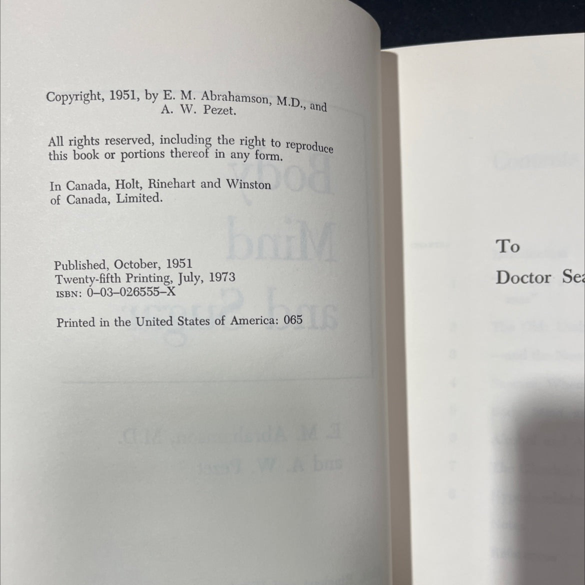 body mind and sugar book, by E. M. Abrahamson, M.D. and A. W. Pezet, 1973 Hardcover image 3