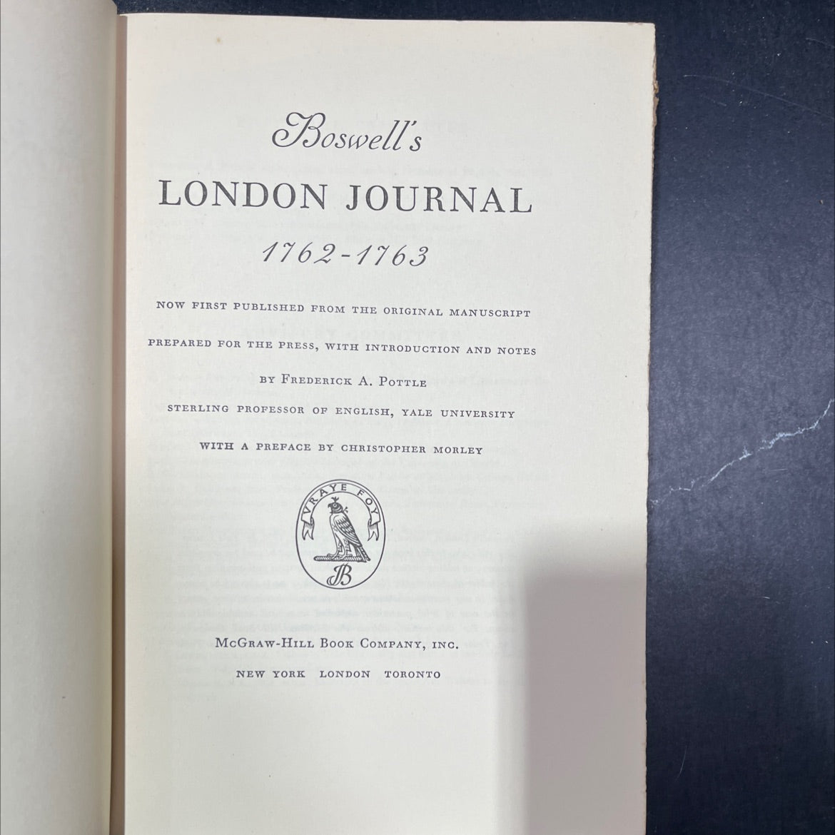 boswell's london journal 1762-1763 book, by james boswell, 1950 Hardcover image 2