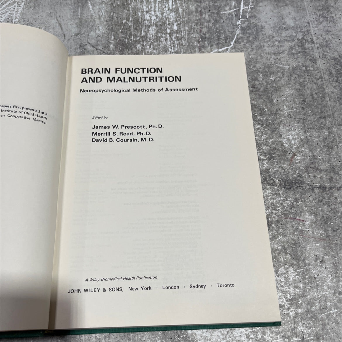 brain function and malnutrition book, by James W. Prescott, Ph. D., Merrill S. Read, Ph. D., David B. Coursin, M. D., image 2