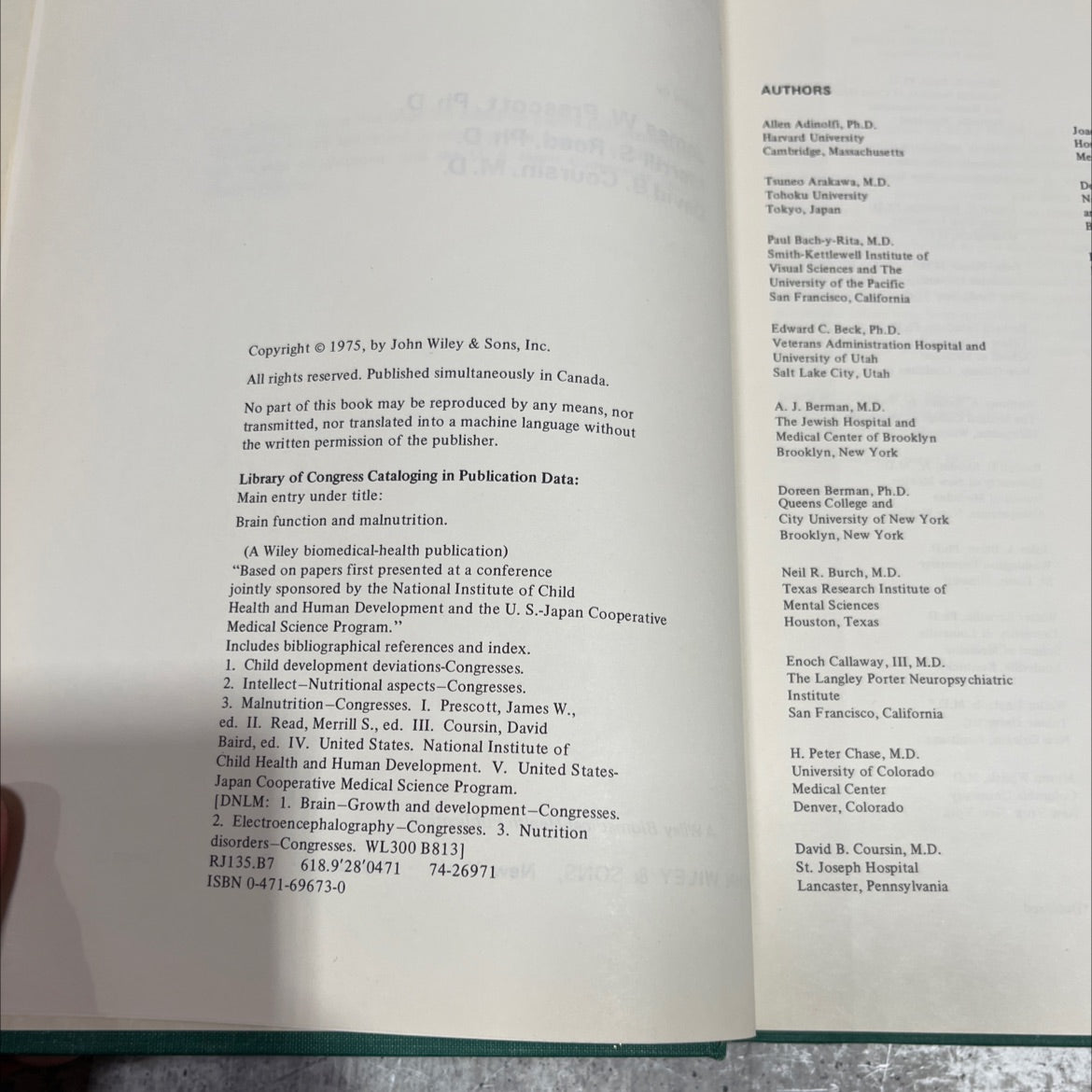 brain function and malnutrition book, by James W. Prescott, Ph. D., Merrill S. Read, Ph. D., David B. Coursin, M. D., image 3