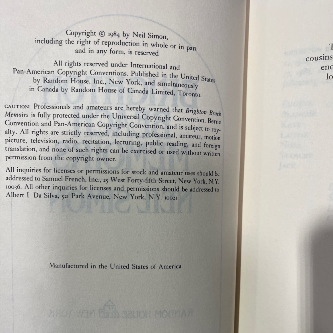 brighton beach memoirs book, by neil simon, 1984 Hardcover image 3