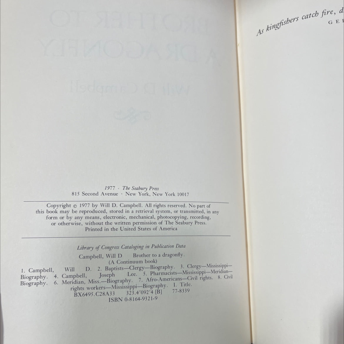 brother to a dragonfly book, by Will D. Campbell, 1977 Hardcover image 3