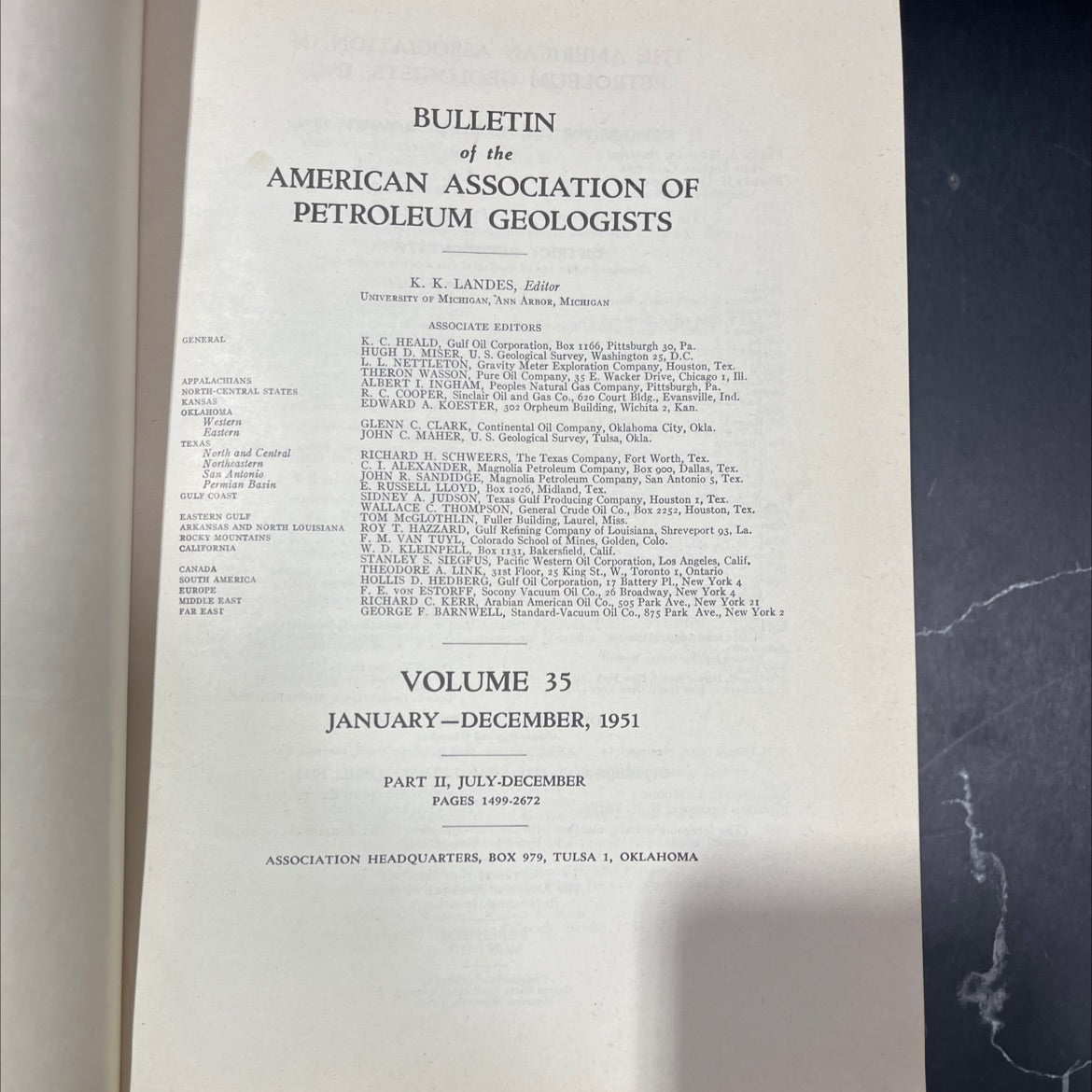 bulletin of the american association of petroleum geologists book, by k. k. landes, 1951 Hardcover image 2