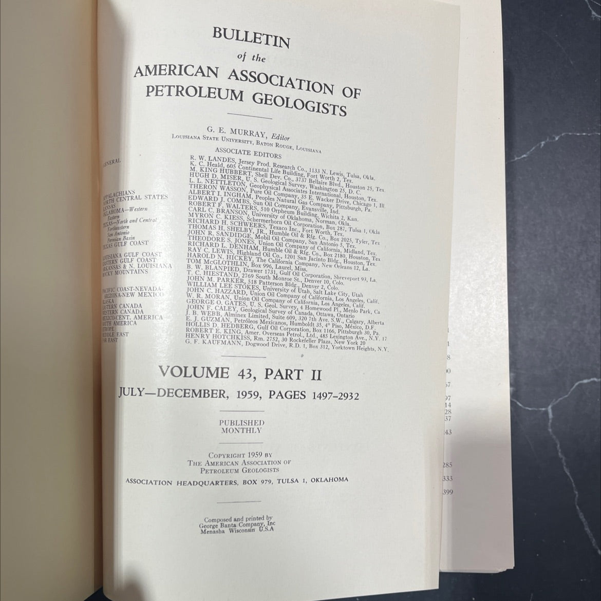 bulletin of the american association of petroleum geologists book, by g. e. murray, 1959 Hardcover image 2