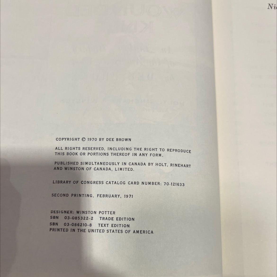 bury my heart at wounded knee book, by dee brown, 1970 Hardcover image 3