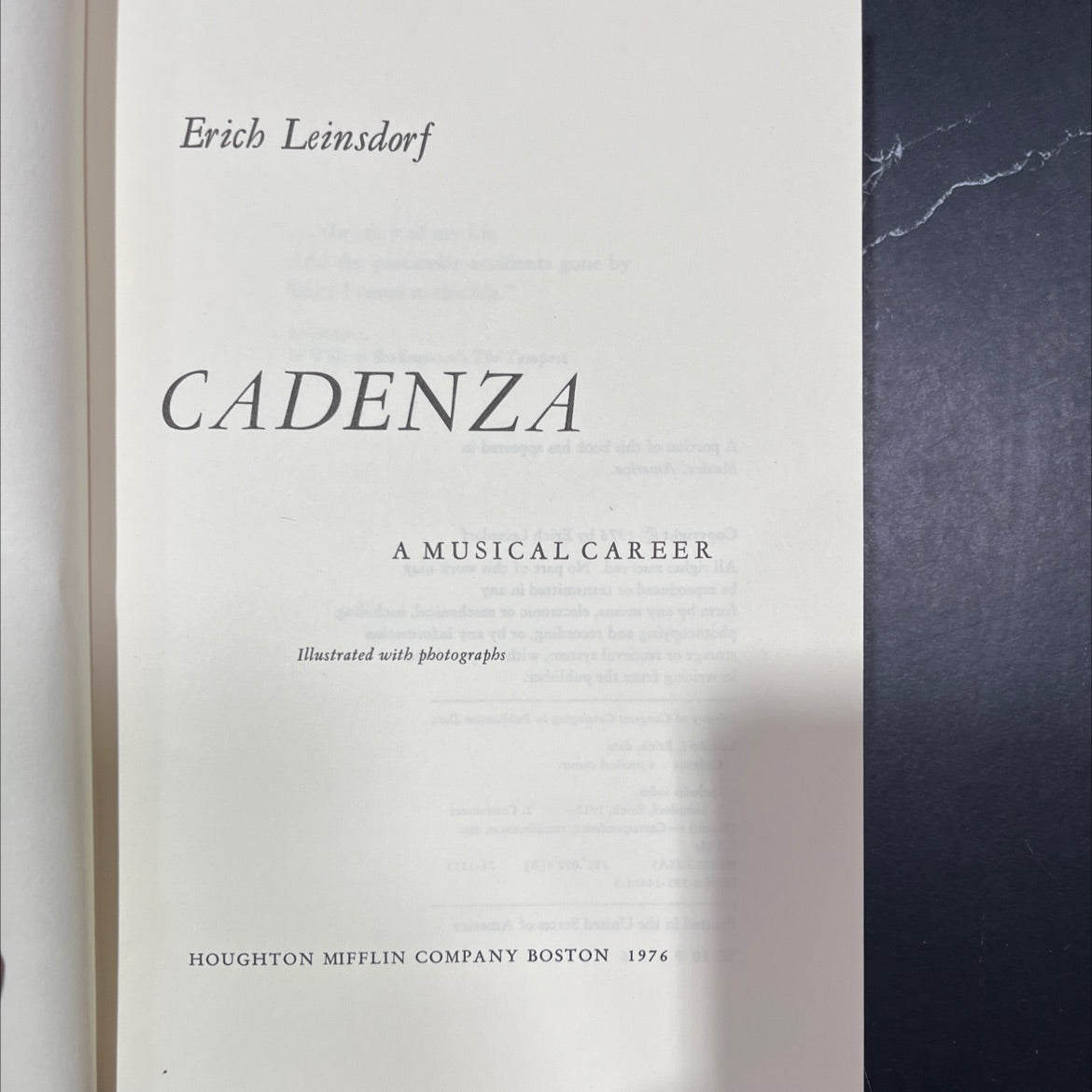 cadenza a musical career book, by Erich Leinsdorf, 1976 Hardcover image 2