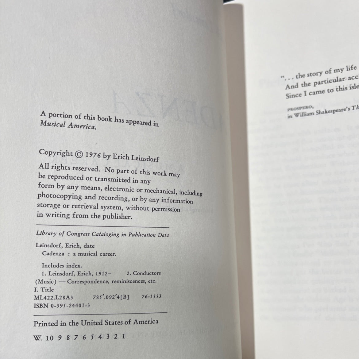 cadenza a musical career book, by Erich Leinsdorf, 1976 Hardcover image 3