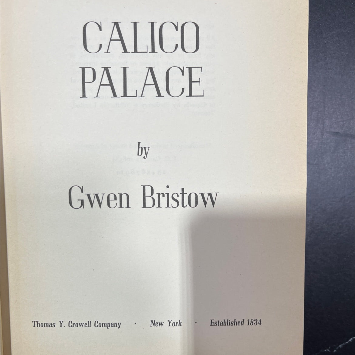 calico palace book, by Gwen Bristow, 1970 Hardcover, Vintage image 2