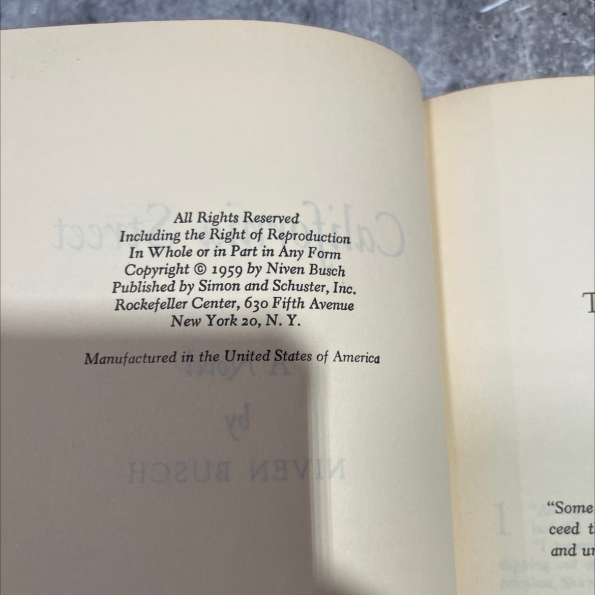 california street a novel m book, by niven busch, 1959 Hardcover image 3