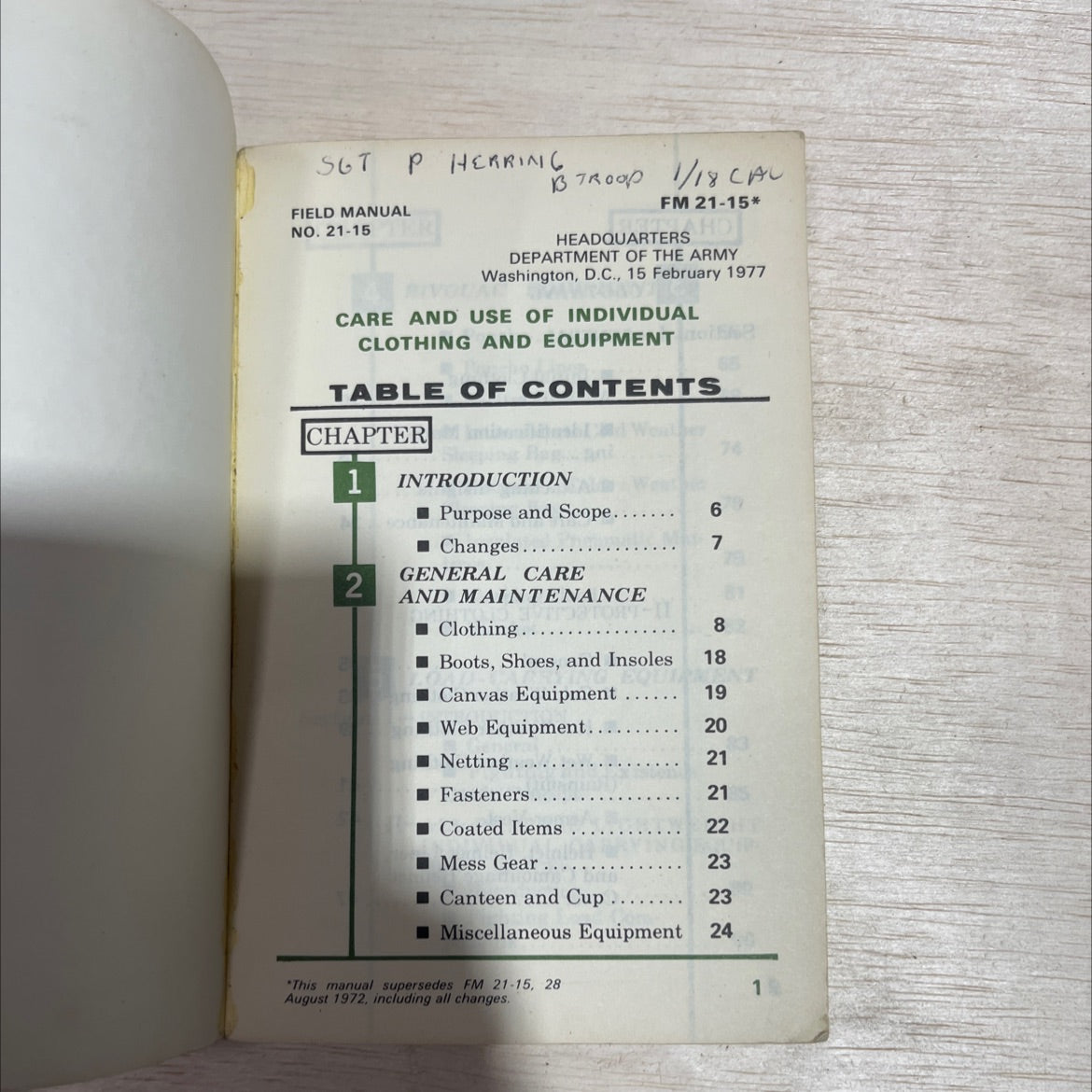 care and use of individual clothing and equipment book, by sgt p herring, 1977 Paperback image 2
