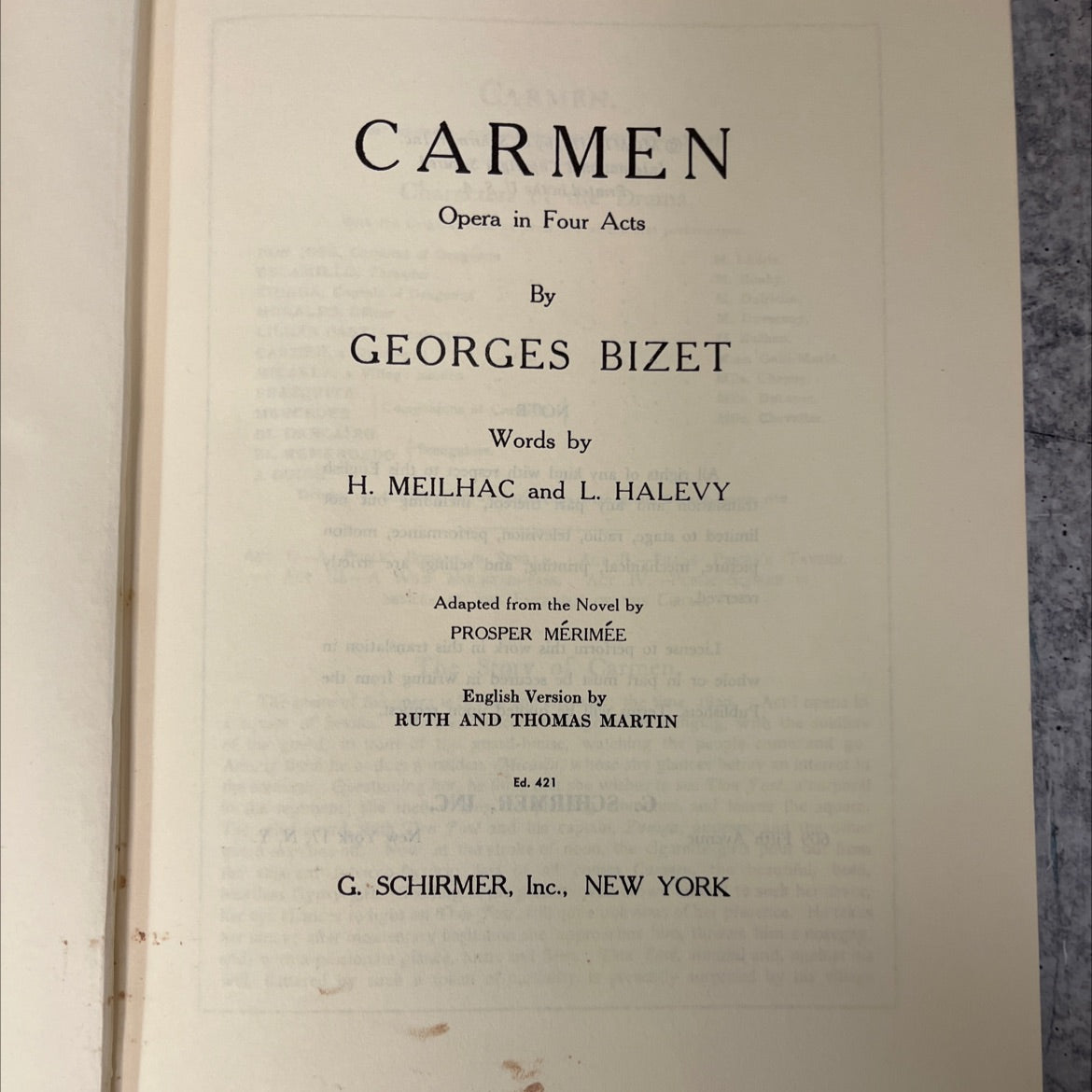 carmen book, by georges bizet, 1958 Hardcover, Vintage image 2