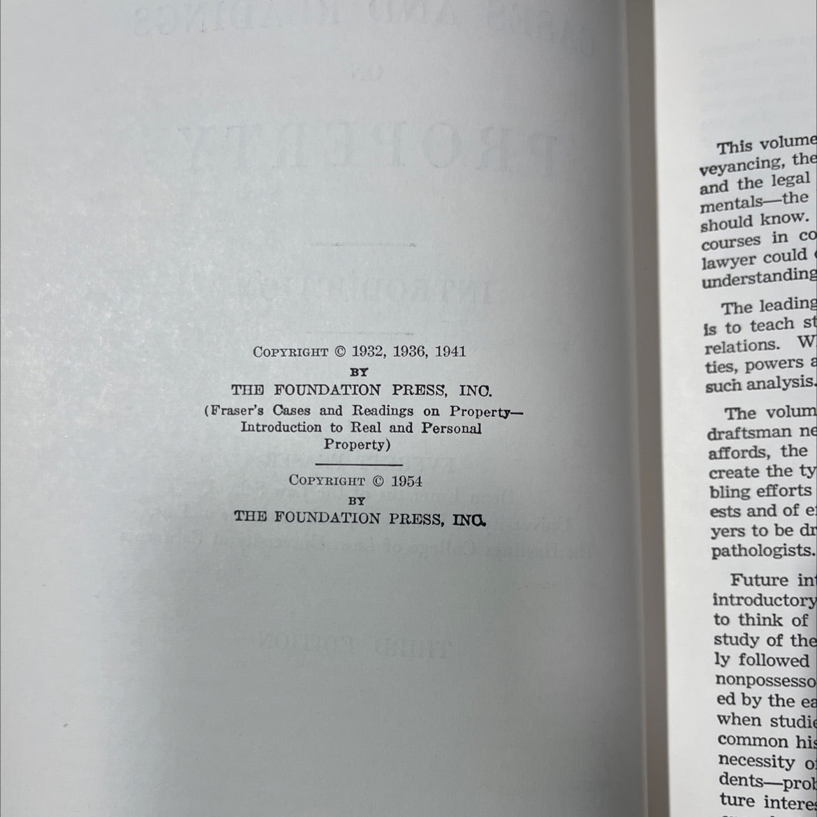 cases and readings on property introduction book, by everett fraser, 1954 Hardcover image 3