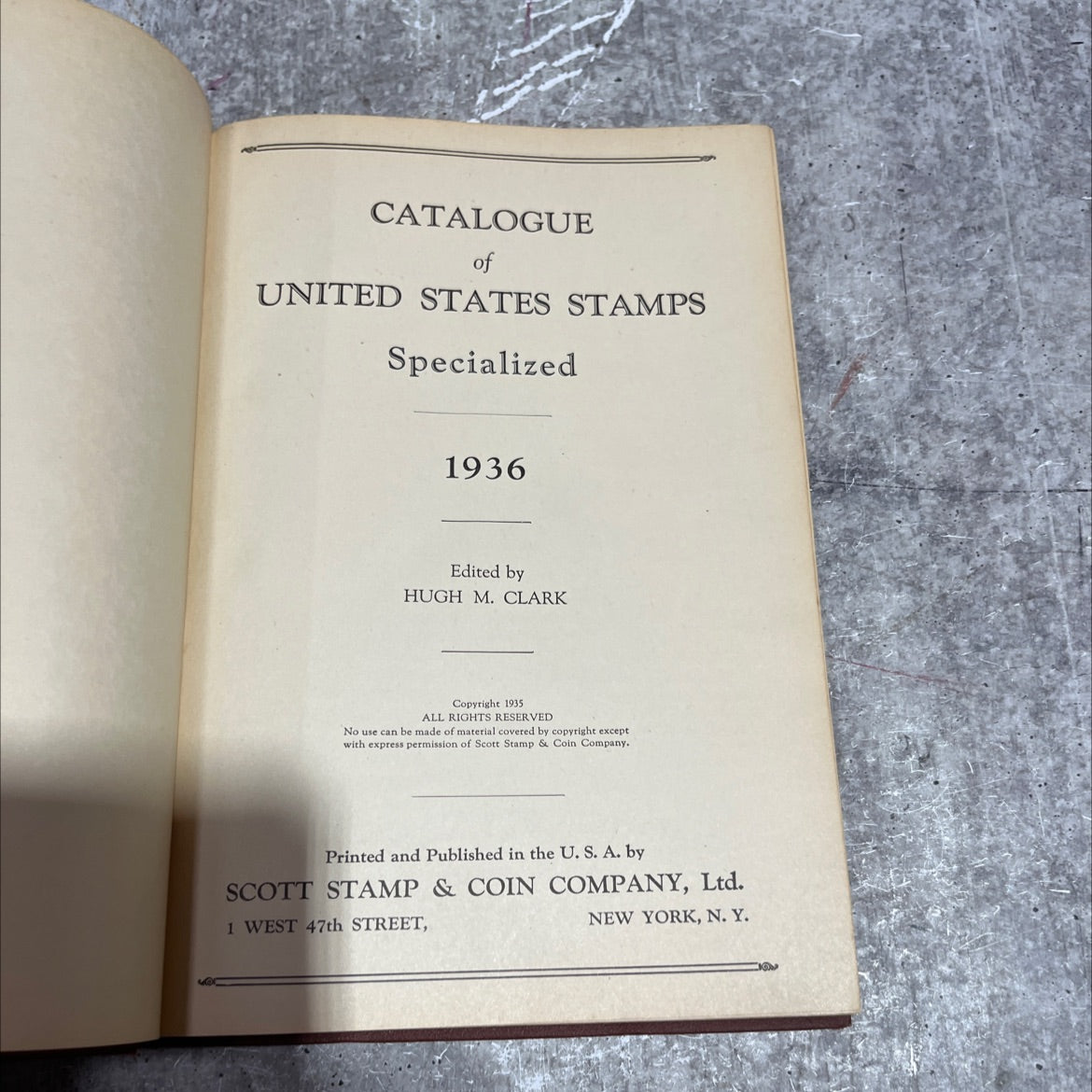 catalogue of united states stamps specialized book, by hugh m. clark, 1936 Hardcover image 2