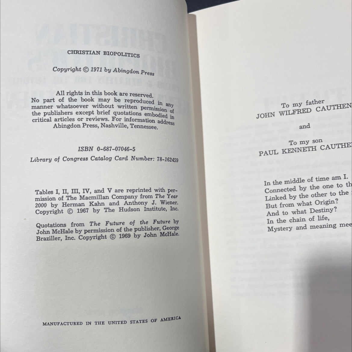 christian biopolitics a credo & strategy for the future book, by kenneth cauthen, 1971 Hardcover image 3